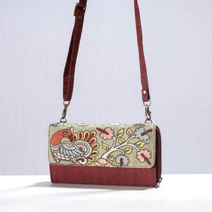 Brown - Handpainted Kalamkari Natural Dyed Ghicha Silk Sling Bag