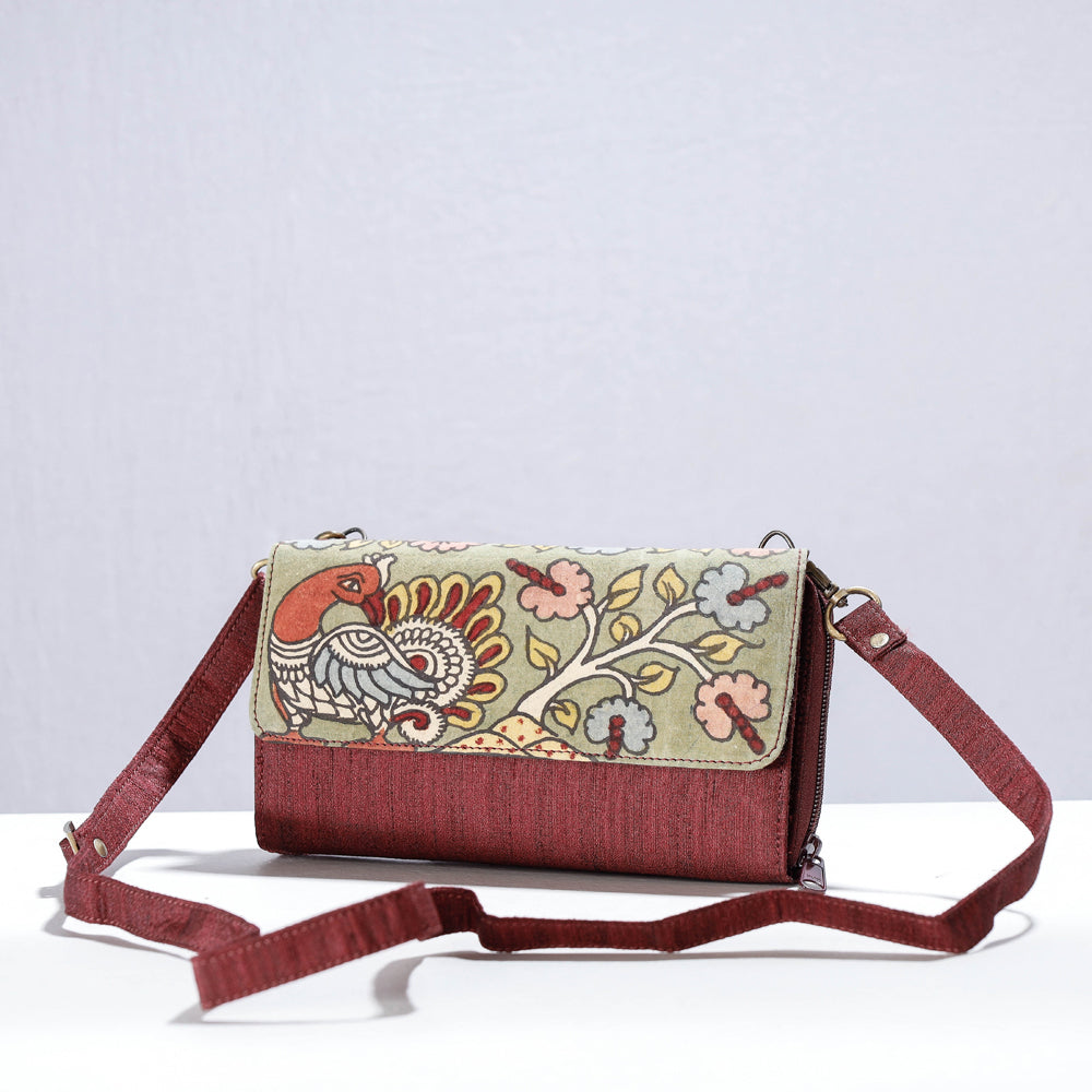 Brown - Handpainted Kalamkari Natural Dyed Ghicha Silk Sling Bag
