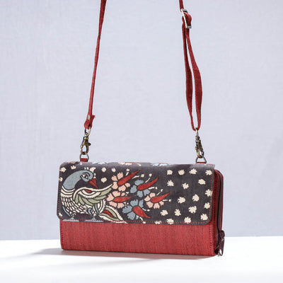 Brown - Handpainted Kalamkari Natural Dyed Ghicha Silk Sling Bag