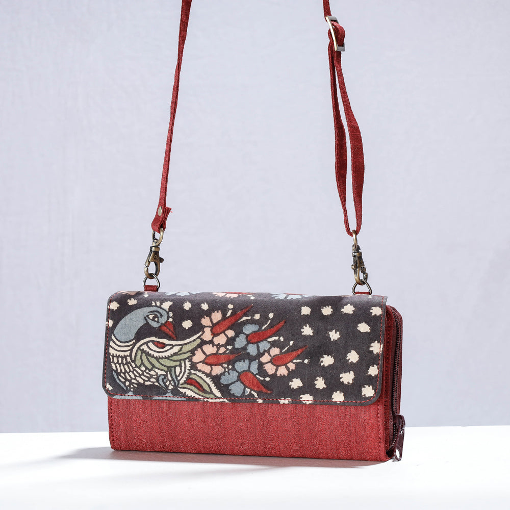 Brown - Handpainted Kalamkari Natural Dyed Ghicha Silk Sling Bag
