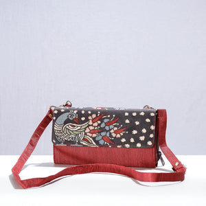 Brown - Handpainted Kalamkari Natural Dyed Ghicha Silk Sling Bag