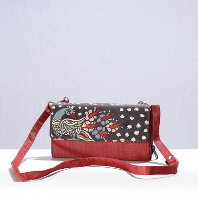 Brown - Handpainted Kalamkari Natural Dyed Ghicha Silk Sling Bag
