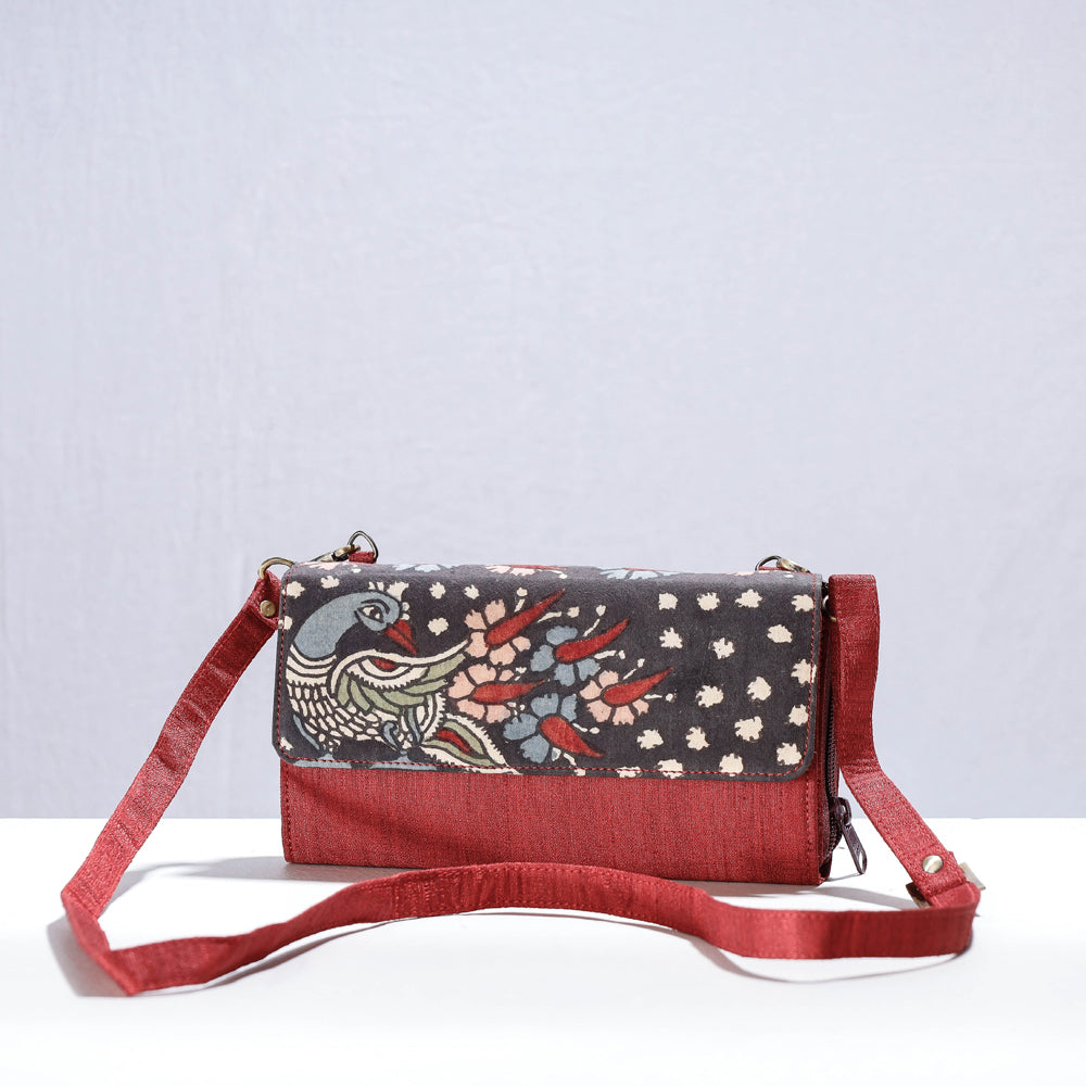 Brown - Handpainted Kalamkari Natural Dyed Ghicha Silk Sling Bag