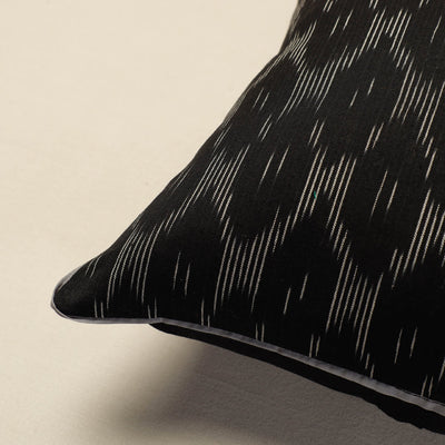 Black - Pochampally Ikat Cotton Cushion Cover (16 x 16 in)