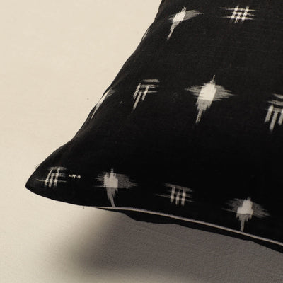 Black - Pochampally Ikat Cotton Cushion Cover (16 x 16 in)