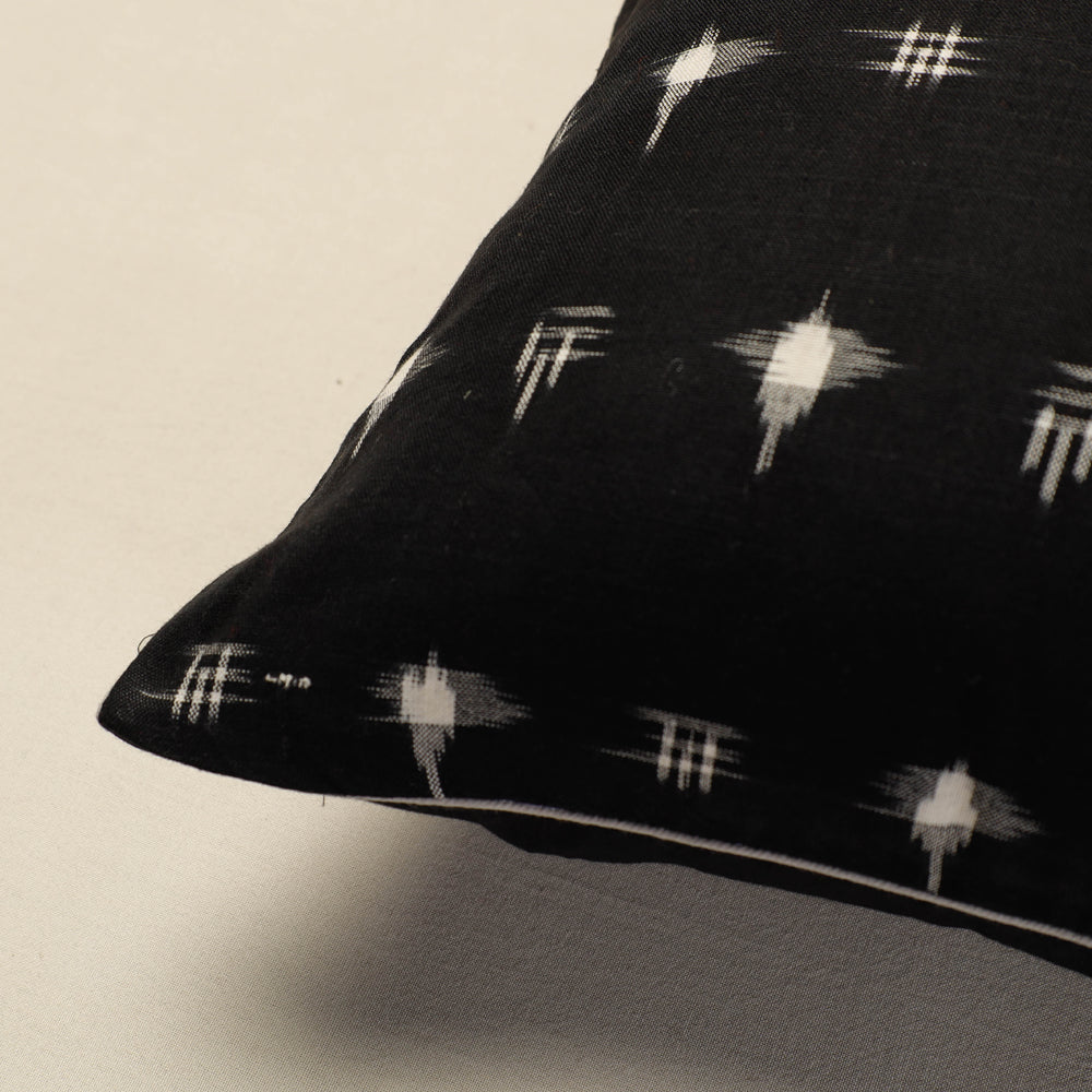 Black - Pochampally Ikat Cotton Cushion Cover (16 x 16 in)