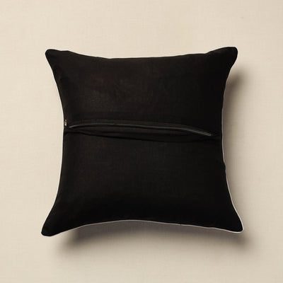 Black - Pochampally Ikat Cotton Cushion Cover (16 x 16 in)