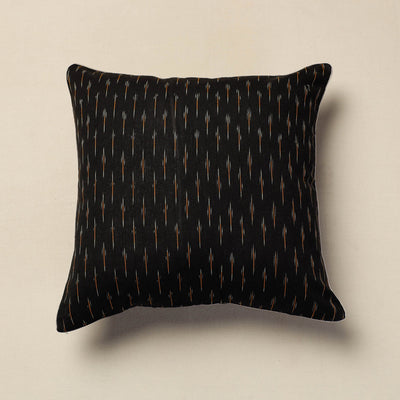 Black - Pochampally Ikat Cotton Cushion Cover (16 x 16 in)