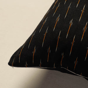 Black - Pochampally Ikat Cotton Cushion Cover (16 x 16 in)