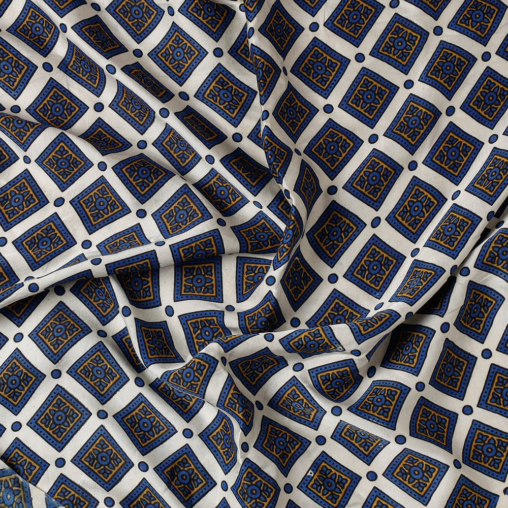 Blue - Ajrakh Modal Silk Precut fabric - (1 meter)