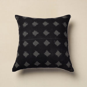 Black - Pochampally Ikat Cotton Cushion Cover (16 x 16 in)