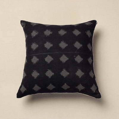 Black - Pochampally Ikat Cotton Cushion Cover (16 x 16 in)