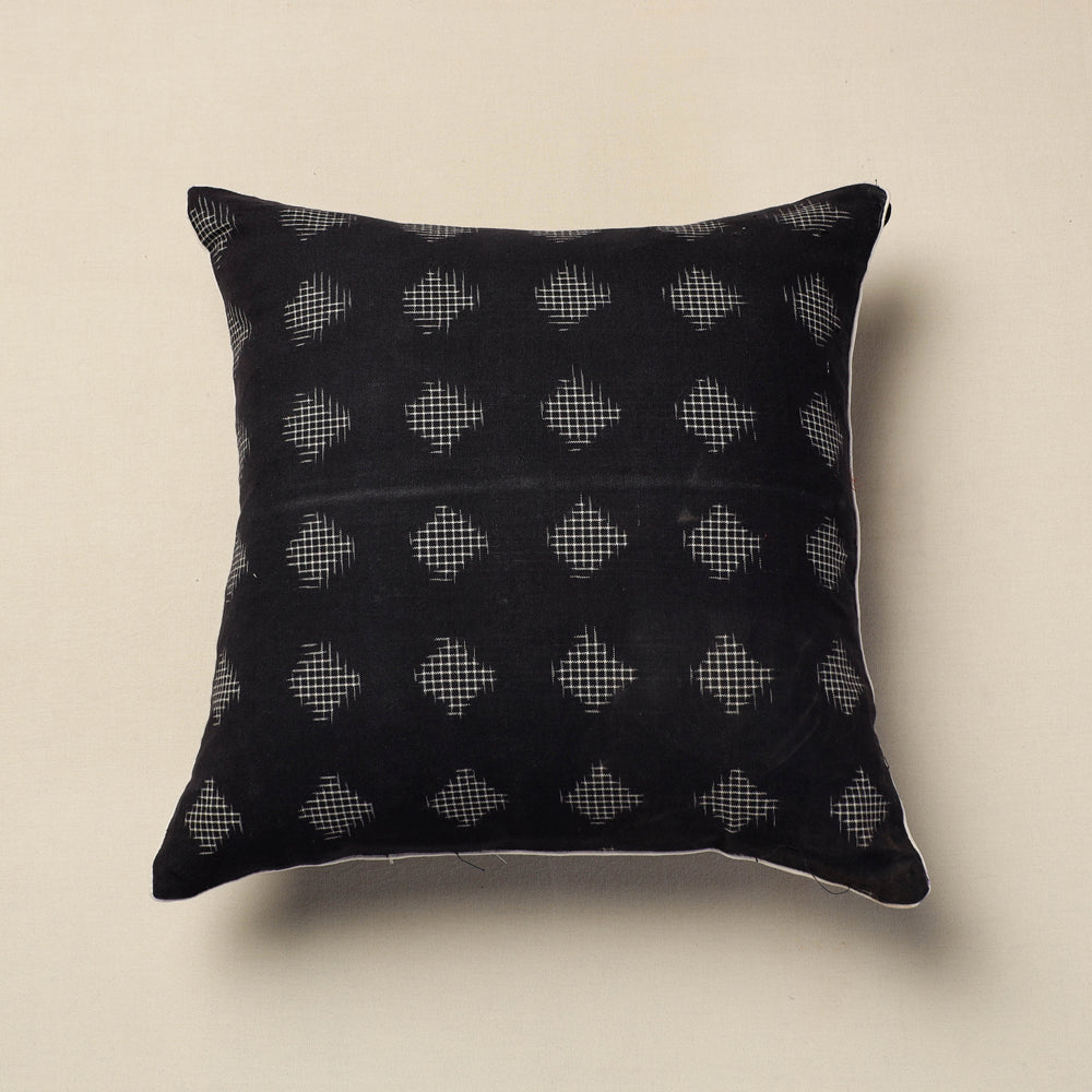 Black - Pochampally Ikat Cotton Cushion Cover (16 x 16 in)