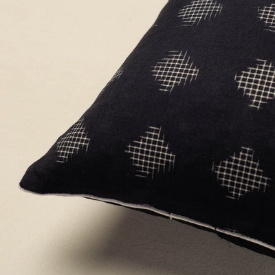 Black - Pochampally Ikat Cotton Cushion Cover (16 x 16 in)