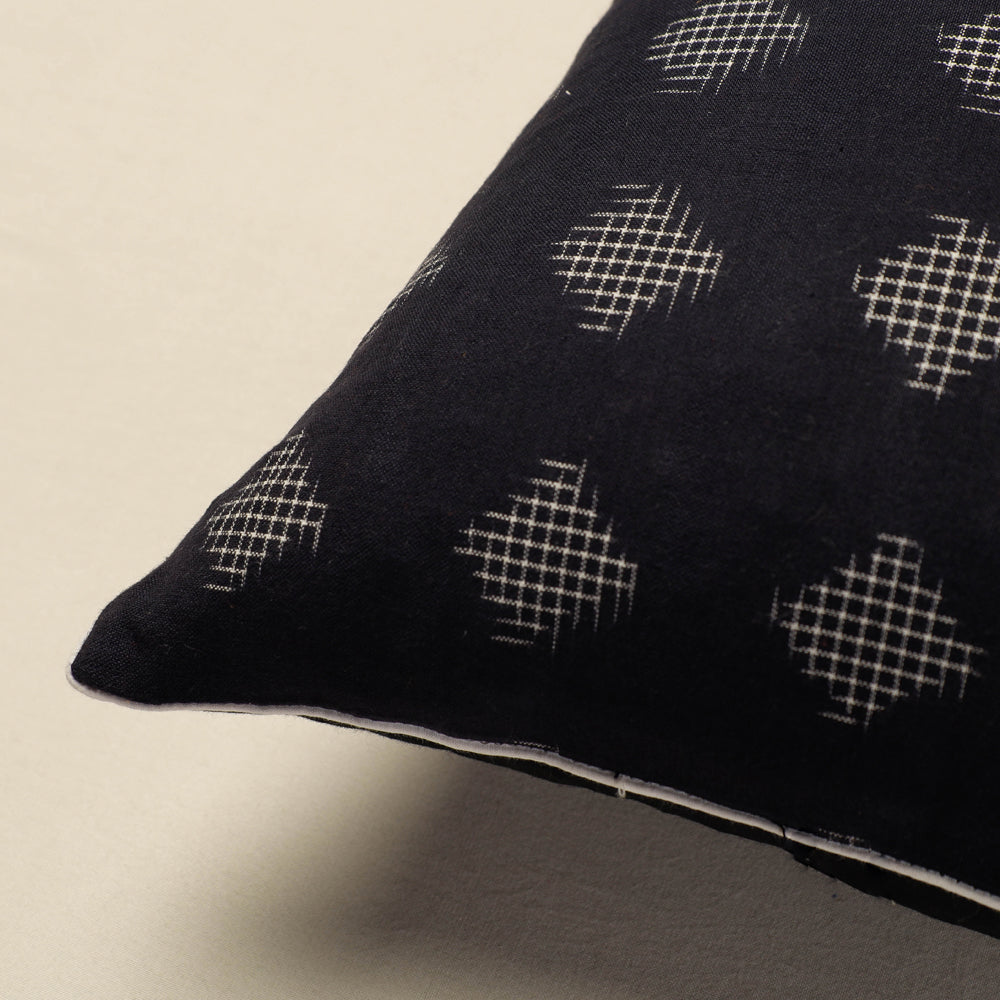 Black - Pochampally Ikat Cotton Cushion Cover (16 x 16 in)