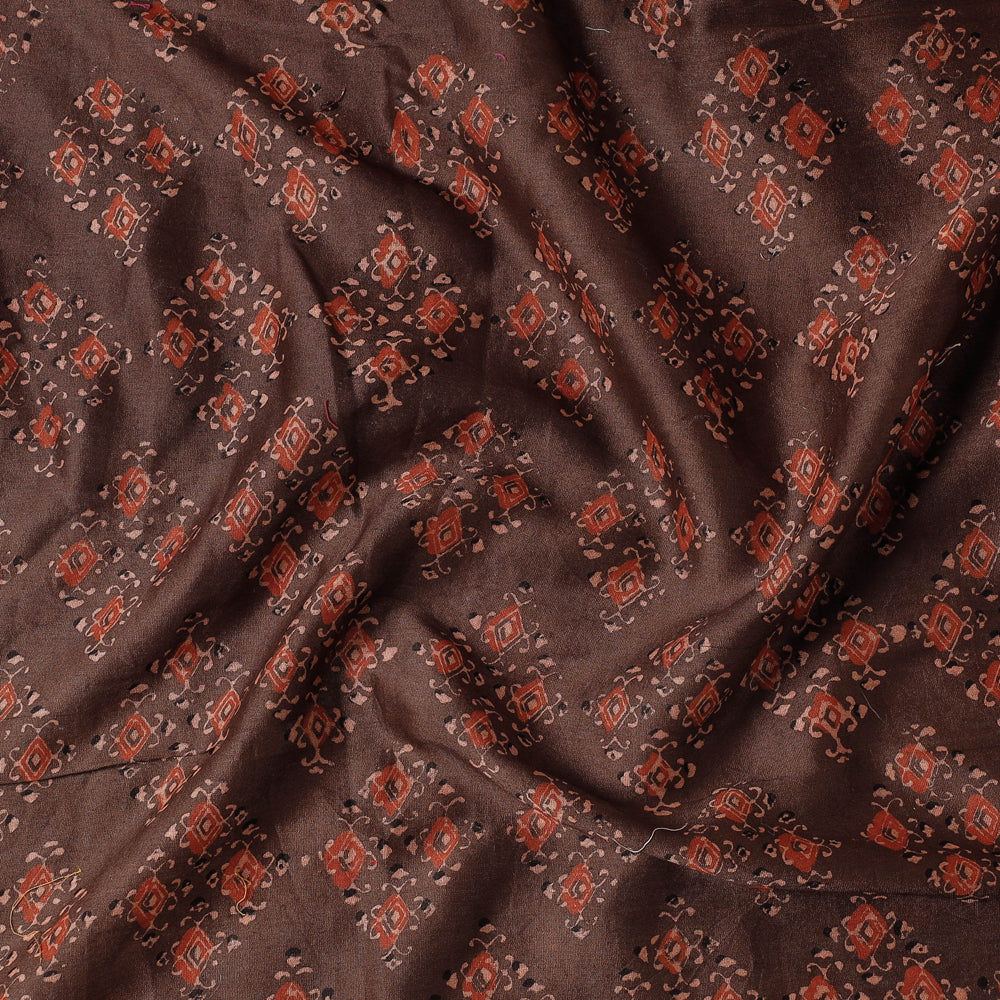 Brown - Ajrakh Modal Silk Precut fabric - (1 meter)
