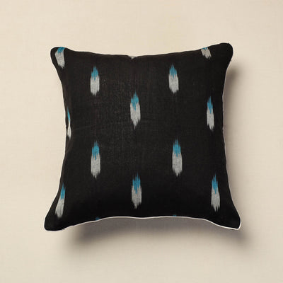 Black - Pochampally Ikat Cotton Cushion Cover (16 x 16 in)