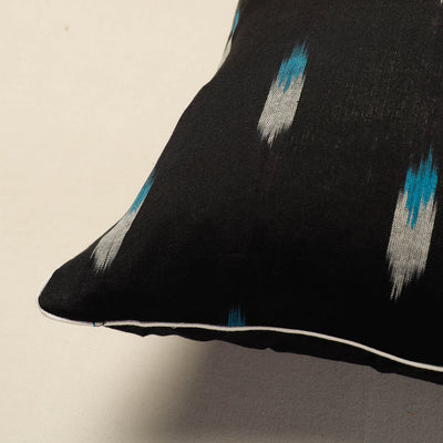 Black - Pochampally Ikat Cotton Cushion Cover (16 x 16 in)