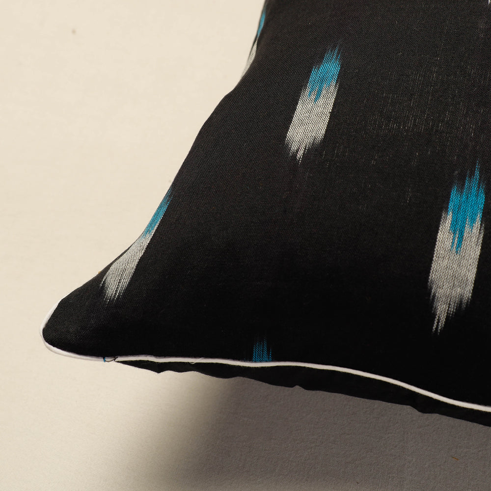 Black - Pochampally Ikat Cotton Cushion Cover (16 x 16 in)