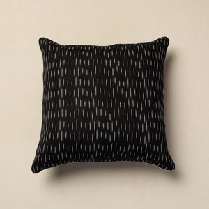 Black - Pochampally Ikat Cotton Cushion Cover (16 x 16 in)