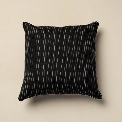 Black - Pochampally Ikat Cotton Cushion Cover (16 x 16 in)