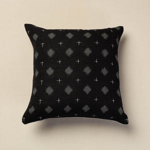Black - Pochampally Ikat Cotton Cushion Cover (16 x 16 in)
