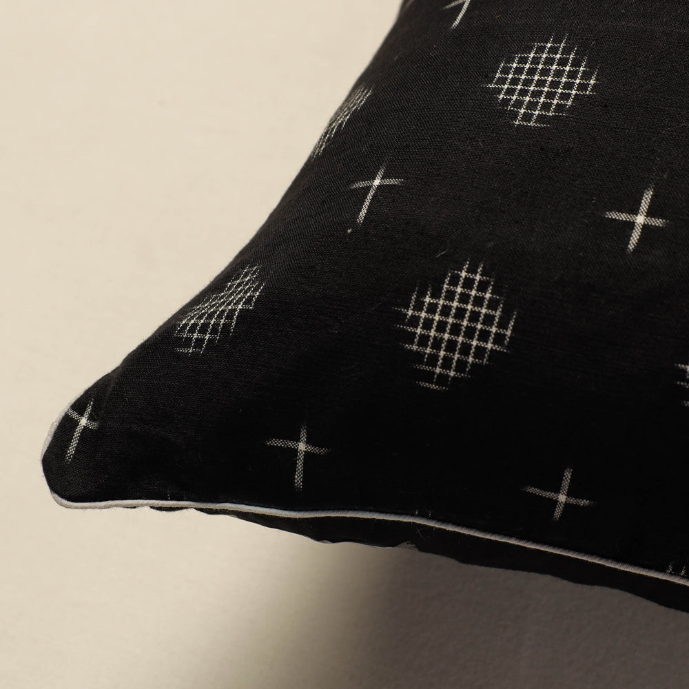 Black - Pochampally Ikat Cotton Cushion Cover (16 x 16 in)
