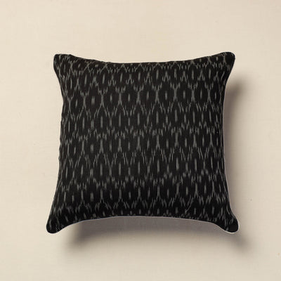 Black - Pochampally Ikat Cotton Cushion Cover (16 x 16 in)