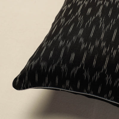 Black - Pochampally Ikat Cotton Cushion Cover (16 x 16 in)