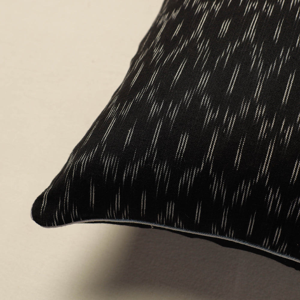 Black - Pochampally Ikat Cotton Cushion Cover (16 x 16 in)