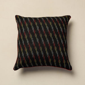 Black - Pochampally Ikat Cotton Cushion Cover (16 x 16 in)