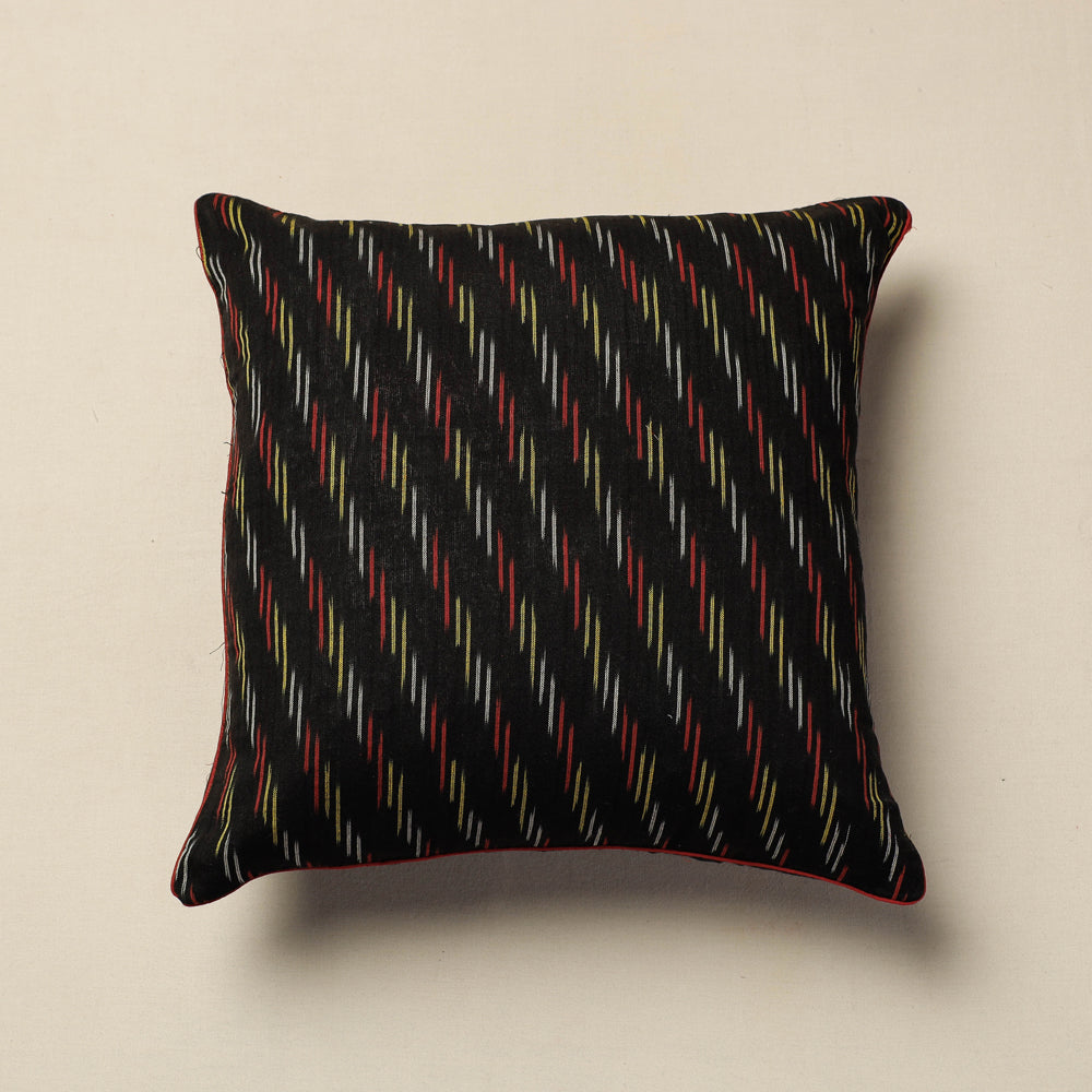 Black - Pochampally Ikat Cotton Cushion Cover (16 x 16 in)