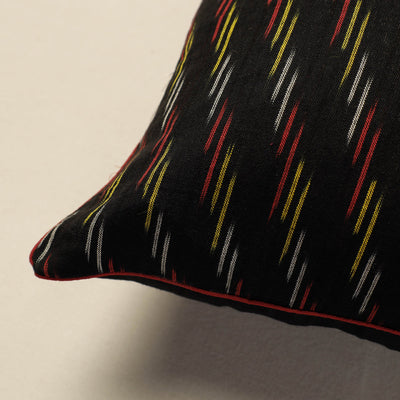 Black - Pochampally Ikat Cotton Cushion Cover (16 x 16 in)