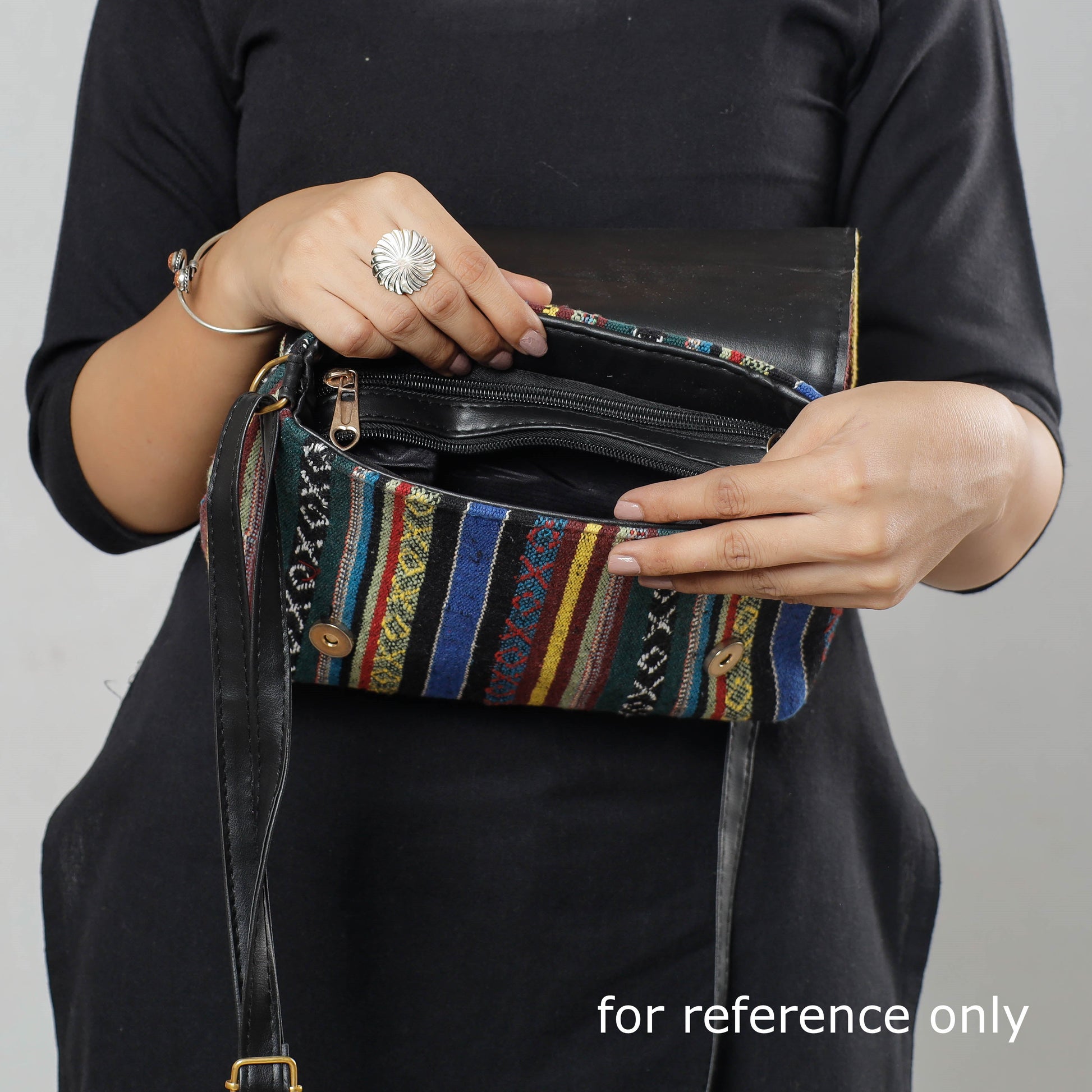 Black - Kutch Handcrafted Woven Cotton Sling Bag