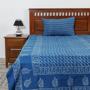 Blue - Akola Block Printing Jhiri Pure Handloom Cotton Single Bedcover (94 x 59 in)