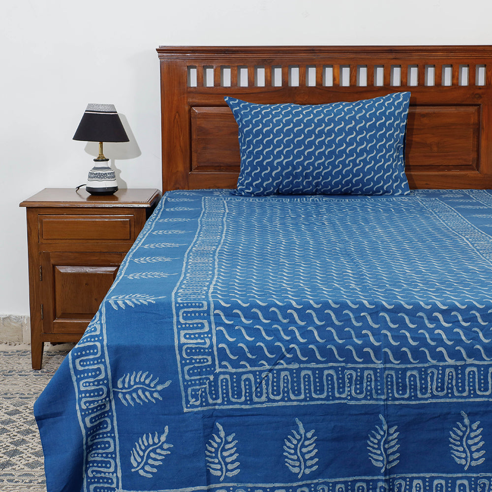 Blue - Akola Block Printing Jhiri Pure Handloom Cotton Single Bedcover (94 x 59 in)