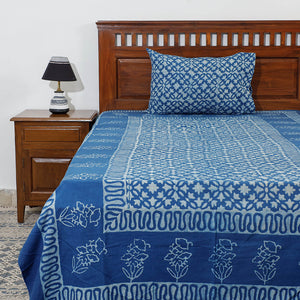Blue - Akola Block Printing Jhiri Pure Handloom Cotton Single Bedcover (94 x 59 in)