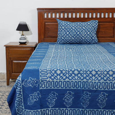 Blue - Akola Block Printing Jhiri Pure Handloom Cotton Single Bedcover (94 x 59 in)