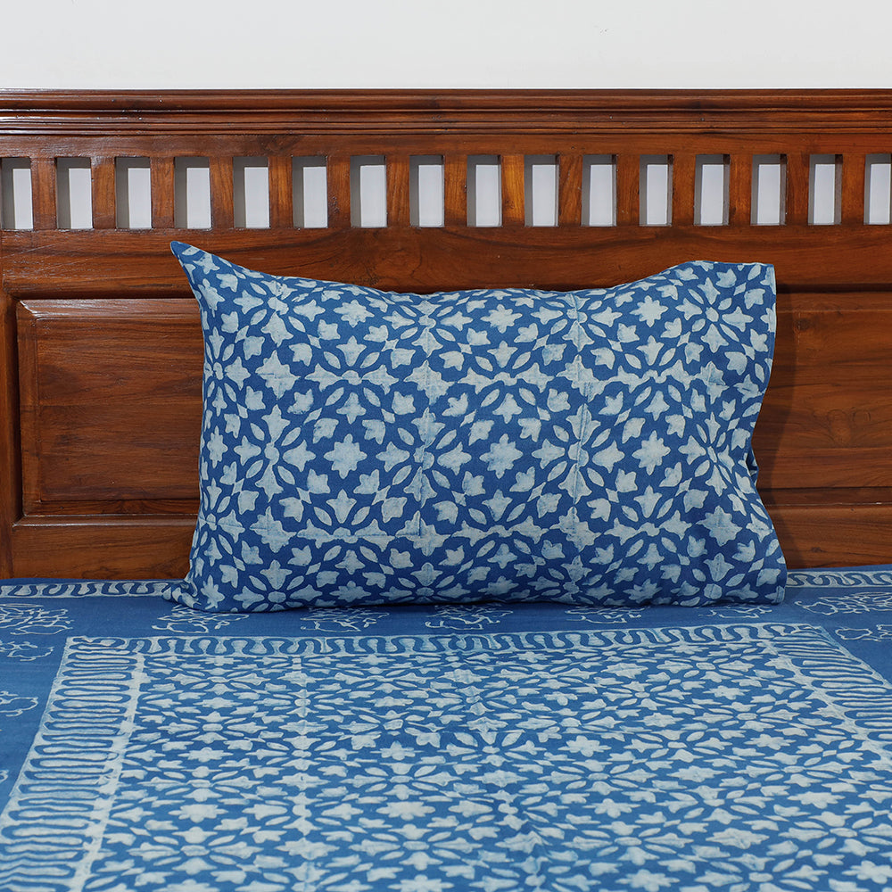 Blue - Akola Block Printing Jhiri Pure Handloom Cotton Single Bedcover (94 x 59 in)