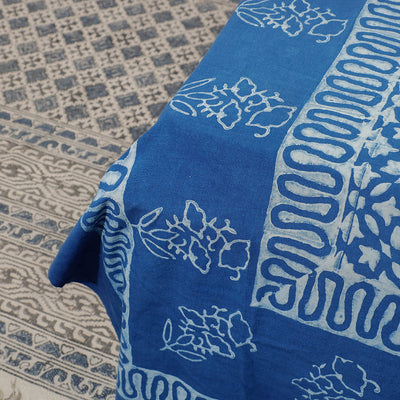 Blue - Akola Block Printing Jhiri Pure Handloom Cotton Single Bedcover (94 x 59 in)