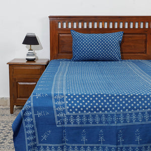 Blue - Akola Block Printing Jhiri Pure Handloom Cotton Single Bed Cover (94 x 59 in)