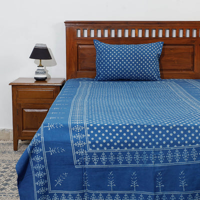 Blue - Akola Block Printing Jhiri Pure Handloom Cotton Single Bed Cover (94 x 59 in)