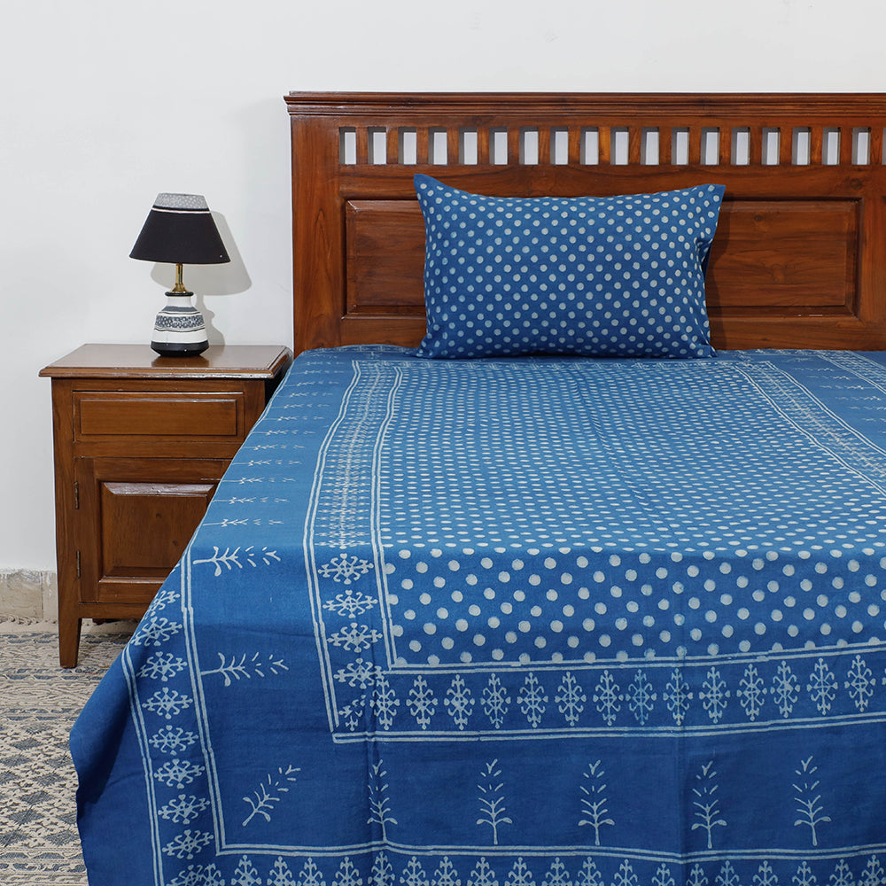 Blue - Akola Block Printing Jhiri Pure Handloom Cotton Single Bed Cover (94 x 59 in)