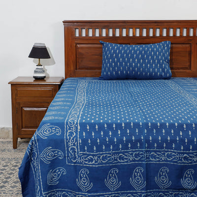 Blue - Akola Block Printing Jhiri Pure Handloom Cotton Single Bedcover (94 x 59 in)