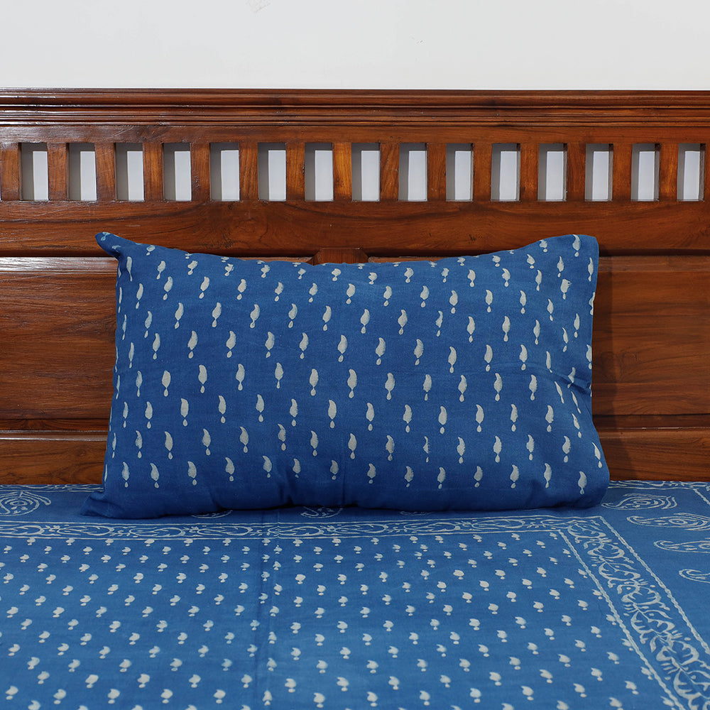 Blue - Akola Block Printing Jhiri Pure Handloom Cotton Single Bedcover (94 x 59 in)