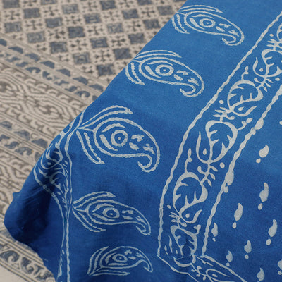 Blue - Akola Block Printing Jhiri Pure Handloom Cotton Single Bedcover (94 x 59 in)