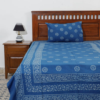 Blue - Akola Block Printing Jhiri Pure Handloom Cotton Single Bedcover (94 x 59 in)