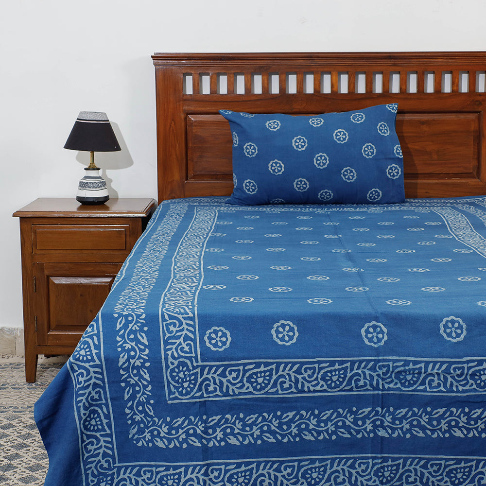Blue - Akola Block Printing Jhiri Pure Handloom Cotton Single Bedcover (94 x 59 in)