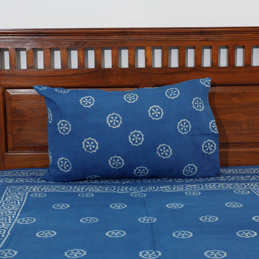 Blue - Akola Block Printing Jhiri Pure Handloom Cotton Single Bedcover (94 x 59 in)