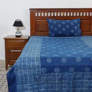 Blue - Akola Block Printing Jhiri Pure Handloom Cotton Single Bedcover (94 x 59 in)